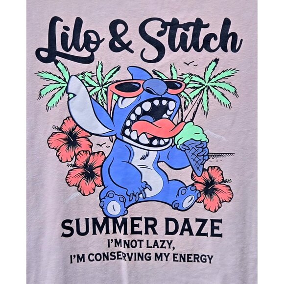 Disney Stitch Pale Mauve Hawaiian Floral Print Tank Top -- Girls' Size XL 14-16 - Picture 2 of 6